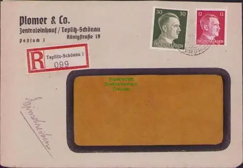 B17519 Einschreiben R-Brief 099 an Gebr. Hörmann A.-G. Teplitz Schönau 1942