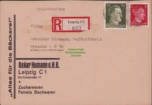 B17476 Einschreiben R-Brief 652 an Gebr. Hörmann A.-G. Leipzig S 3 1943