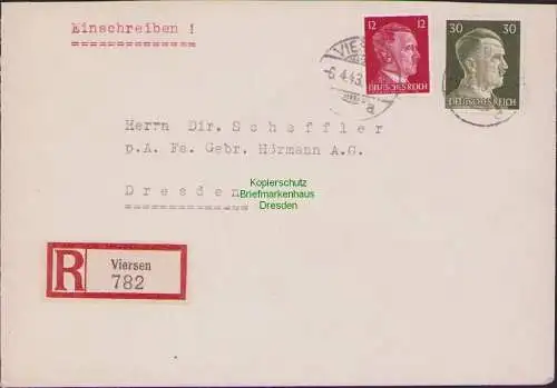 B17522 Einschreiben R-Brief an Gebr. Hörmann A.-G. Viersen 1943