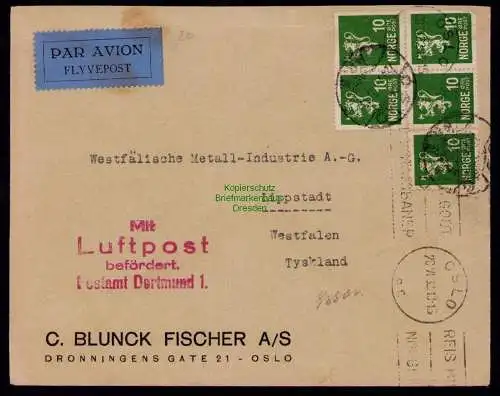 B17996 Brief Oslo 1932 nach Lippstadt Mit Luftpost befördert Dortmund