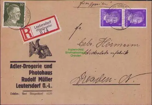 B17477 Einschreiben R-Brief an Gebr. Hörmann A.-G. Leutersdorf Oberlausitz 1943