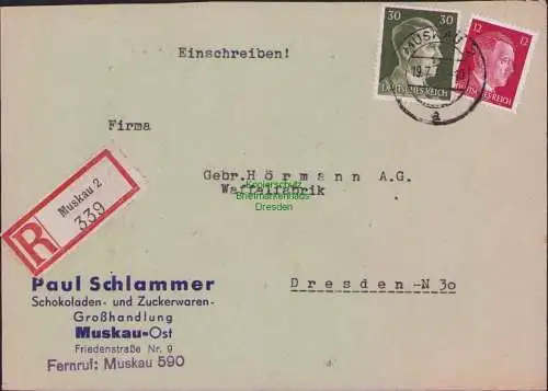 B17494 Einschreiben R-Brief 339 an Gebr. Hörmann A.-G. Muskau 1943