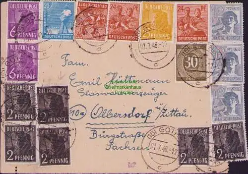 B17562 Briefvorderseite SBZ Faltbrief Handstempel 166 Aufdruck Gotha 3 zehnfach