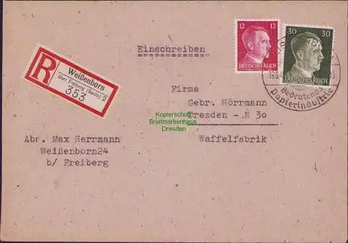 B17534 Einschreiben R-Brief 353 an Gebr. Hörmann A.-G. Weißenborn über Freiberg