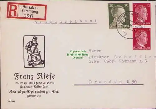 B17499 Einschreiben R-Brief 026 an Gebr. Hörmann A.-G. Neusalza Spremberg 1943