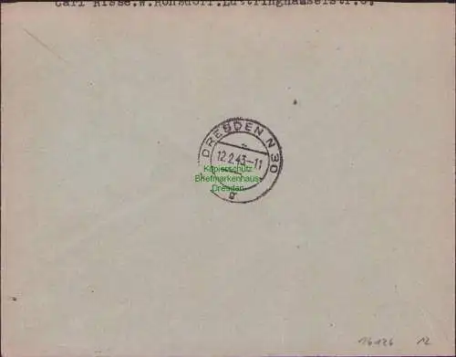 B17526 Einschreiben R-Brief 307 an Gebr. Hörmann A.-G. Wuppertal Ronsdorf 1943