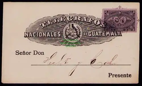 B18007 Guatemala Ganzsache Telegrafos Nacionales 2 Centavos um 1890