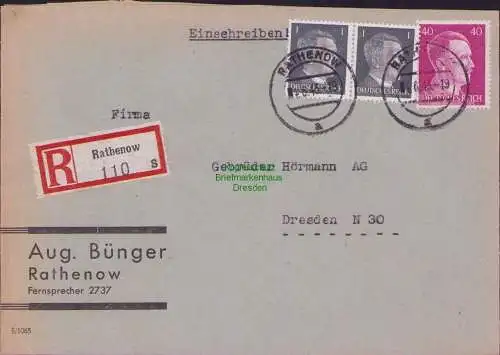 B17503 Einschreiben R-Brief an Gebr. Hörmann A.-G. Rathenow 1943