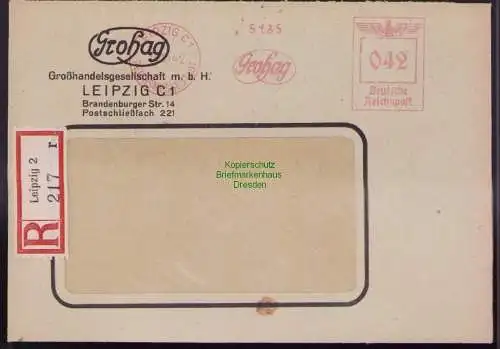 B17486 Einschreiben R-Brief 217 an Gebr. Hörmann A.-G. Leipzig 1942 Freistempel