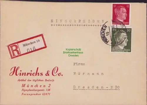 B17491 Einschreiben R-Brief 016 an Gebr. Hörmann A.-G. München 19 1943