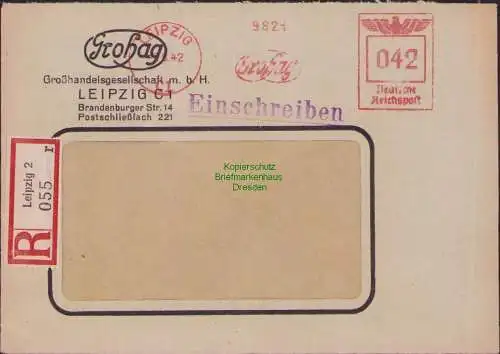 B17487 Einschreiben R-Brief 055 an Gebr. Hörmann A.-G. Leipzig 1942 Freistempel