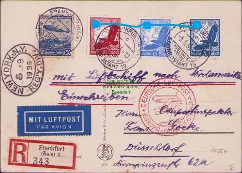 B17554 DR Deutsches Reich Postkarte Zeppelin nach Nordamerika über Lakehurst