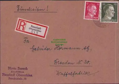 B17538 Einschreiben R-Brief 013an Gebr. Hörmann A.-G. Neustadt Oberschles 1942