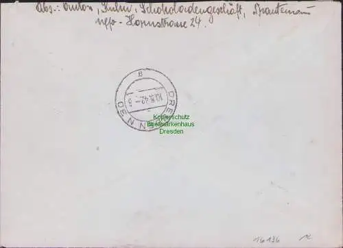 B17536 Einschreiben R-Brief an Gebr. Hörmann A.-G. Trautenau 1942