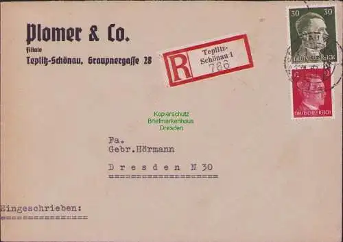 B17520 Einschreiben R-Brief 766 an Gebr. Hörmann A.-G. Teplitz Schönau 1943