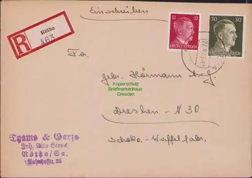 B17507 Einschreiben R-Brief an Gebr. Hörmann A.-G. Rötha 1943