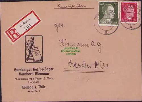 B17531 Einschreiben R-Brief 491 an Gebr. Hörmann A.-G. Kölleda 1943