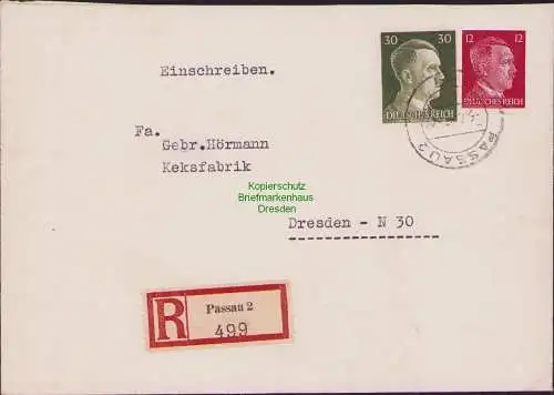 B17509 Einschreiben R-Brief an Gebr. Hörmann A.-G. Passau 1943