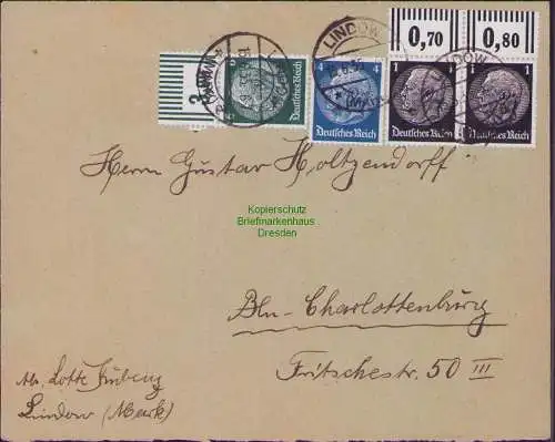 B17563 Brief DR Deutsches Reich Lindow Mark 1935 1, 6 Pfg. Hindenburg Oberrand