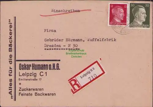 B17475 Einschreiben R-Brief 710 an Gebr. Hörmann A.-G. Leipzig S 3 1943