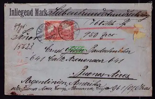 B17983 Brief DR Deutsches Reich 1910 Wertbrief Leipzig Buenos Aires Argentinien