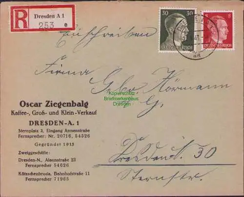 B17430 Einschreiben R-Brief 253 an Gebr. Hörmann A.-G. Dresden A1 1943