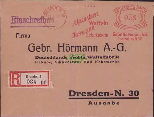 B17426 Einschreiben R-Brief an Gebr. Hörmann A.-G. Freistempel 38 Pfg. Antwort