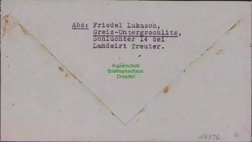 B17296 Brief SBZ Thüringen Greiz an Kriminalpolizei Gera Zwötzen 1946