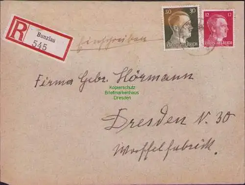 B17418 Einschreiben R-Brief 545 an Gebr. Hörmann A.-G. Bunzlau 1942