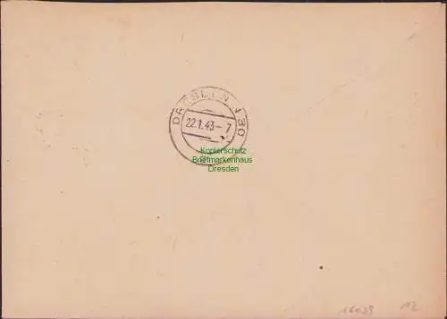 B17439 Einschreiben R-Brief 488 an Gebr. Hörmann A.-G. Geising Bez. Dresden 1943