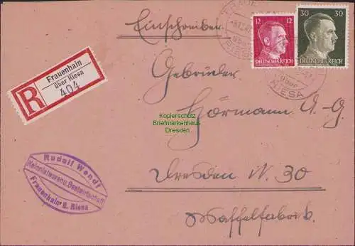 B17434 Einschreiben R-Brief an Gebr. Hörmann A.-G. Frauenhain über Riesa 1942