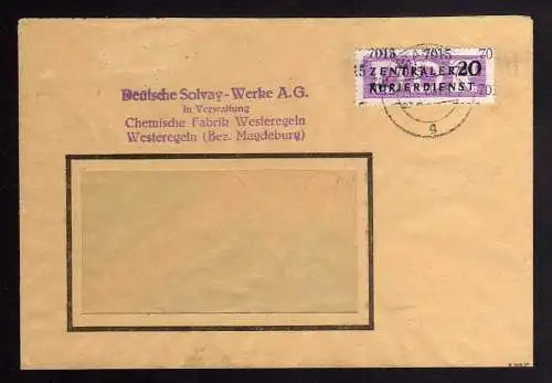 B1717 DDR ZKD 11 Kontrollnummer 7015 Staßfurt Brief Deutsche Solvay Werke Wester