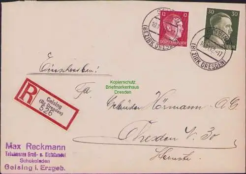 B17435 Einschreiben R-Brief 526 an Gebr. Hörmann A.-G. Geising Bez. Dresden 1942