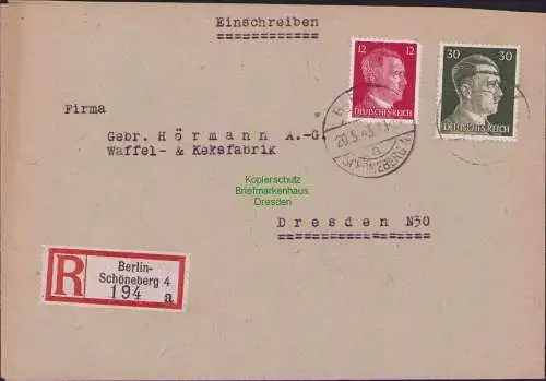 B17411 Einschreiben R-Brief an Gebr. Hörmann A.-G. Schöneberg 4 1943