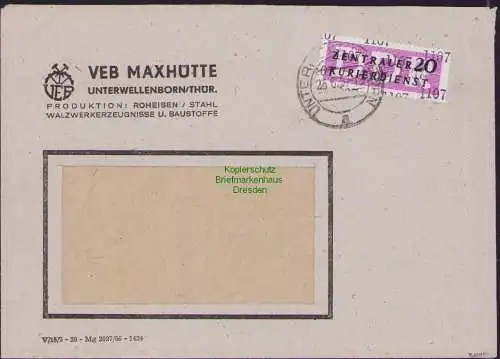 B17165 DDR ZKD 11 Kontrollzahl 1107 Brief Saalfeld VEB Maxhütte Unterwellenborn