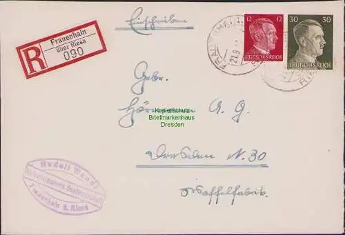 B17433 Einschreiben R-Brief an Gebr. Hörmann A.-G. Frauenhain über Riesa 1943