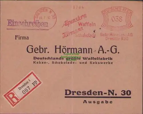 B17427 Einschreiben R-Brief an Gebr. Hörmann A.-G. Freistempel 38 Pfg. Antwort