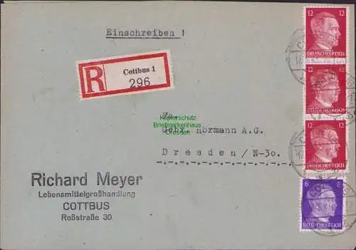 B17424 Einschreiben R-Brief 296 an Gebr. Hörmann A.-G. Cottbus 1943