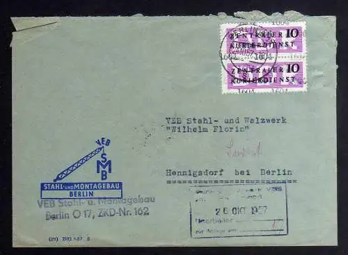 B1704 DDR ZKD 2x 14 Kontrollnummer 1604 Berlin Brief ZKD 162 Stahl- und Montageb