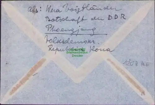 B16896 Brief Pjöngjang VDR Korea 1958 Bedarfsbrief Botschaft n. Leipzig DDR GDR