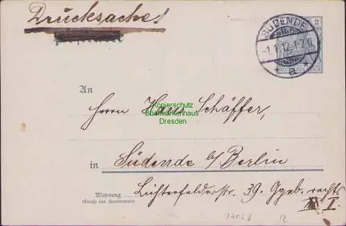 B17053 Ganzsache Berlin Südende 1912 Prosit Neujahr Dr. Frosch