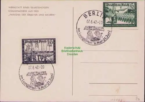 B17043 Erinnerung Postkarte Deutsches Reich 1942 Ausstellung Das Sowjet Paradies