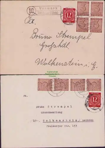 B16941 2x Brief SBZ Westsachsen Landpoststempel Vorwerk über Pockau Flöhatal