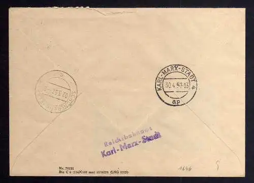 B1646 DDR ZKD 7 Brief Deutsche Reichsbahn Karl Marx Stadt Letztag 30.4.57 nach S