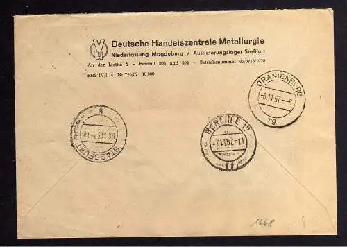 B1668 DDR ZKD 15 Kontrollnummer 7015 Stassfurt Brief Deutsche Handelszentrale Me