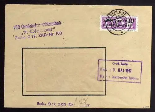 B1644 DDR Aufdruck Kontrollzahlen 1608 Berlin ZKD 10 Brief VEB Großdrehmaschinen