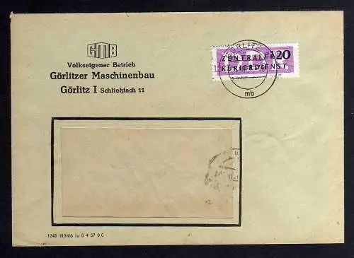 B1677 DDR ZKD 15 Kontrollnummer 1305 Görlitz Brief VEB GMB Görlitzer Maschinenba