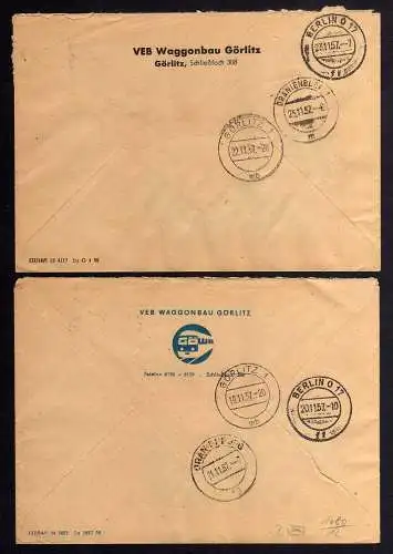 B1680 DDR ZKD 15 Kontrollnummer 1305 Görlitz 2x Brief VEB Waggonbau Görlitz nach