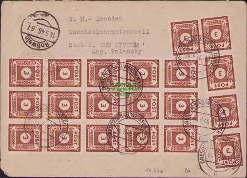 B16777 R-Brief SBZ Ostsachsen 20x 56 = 60 Pfg. Einschreiben Gebühr rückseitig