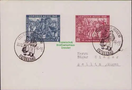 B16805 Brief SBZ 240 241 Leipziger Herbstmesse 1949 SST Ostseebad Göhren Sellin